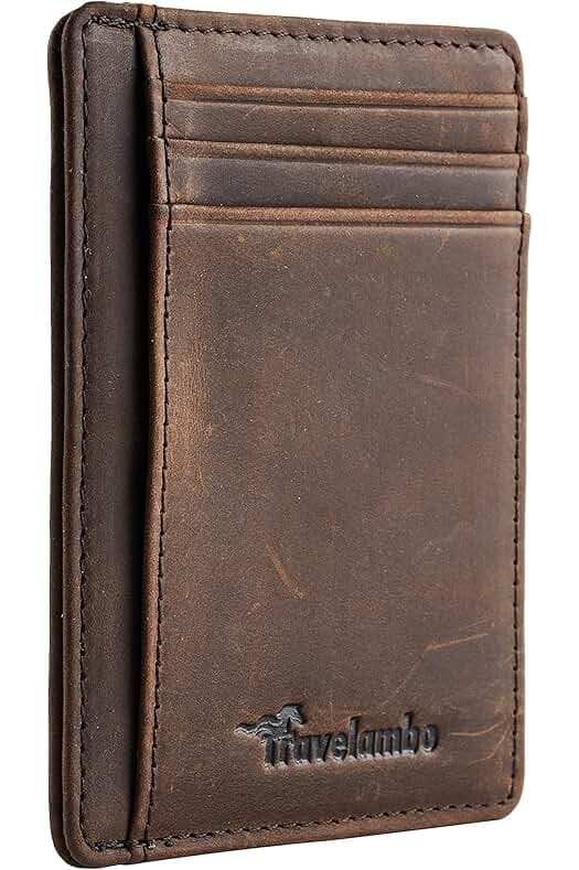 Travelambo Slim Wallet Front Pocket Minimalist Leather RFID Blocking Medium Size