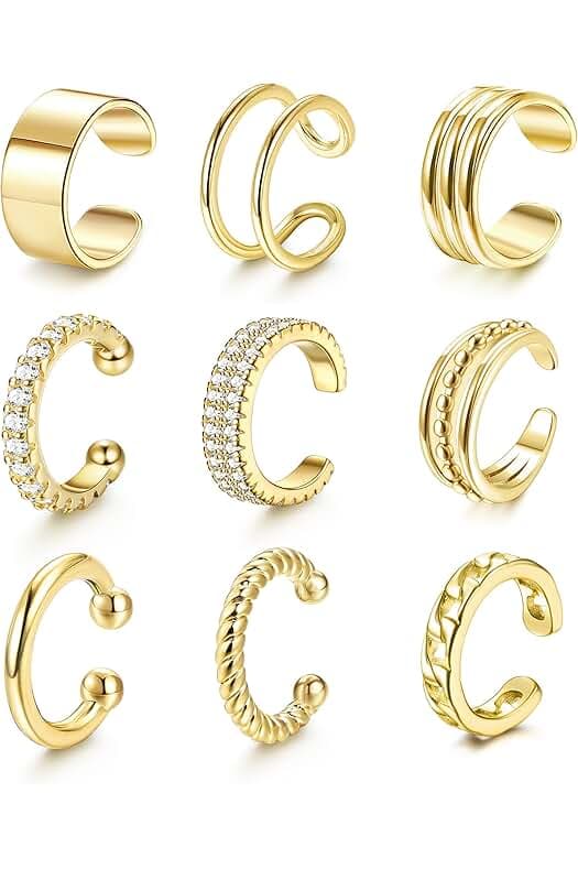 LOLIAS 𝐄𝐚𝐫 𝐂𝐮𝐟𝐟 𝐄𝐚𝐫𝐫𝐢𝐧𝐠𝐬 for Women Non Piercing Gold Ear Cuffs 𝟏𝟒𝐊 𝐆𝐨𝐥𝐝 𝐏𝐥𝐚𝐭𝐞𝐝 Ear Cuff for Non Pierced Ears Clip on Cartilage Earring 𝐅𝐚𝐤𝐞 𝐄𝐚𝐫𝐫𝐢𝐧𝐠𝐬 Lightweight