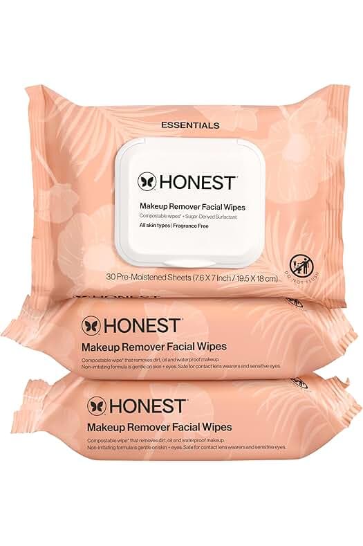 Honest Beauty Fragrance Free Cleansing Makeup Remover Facial Wipes | Plant Based, Hypoallergenic, Gentle for Sensitive Skin | 90 Count
