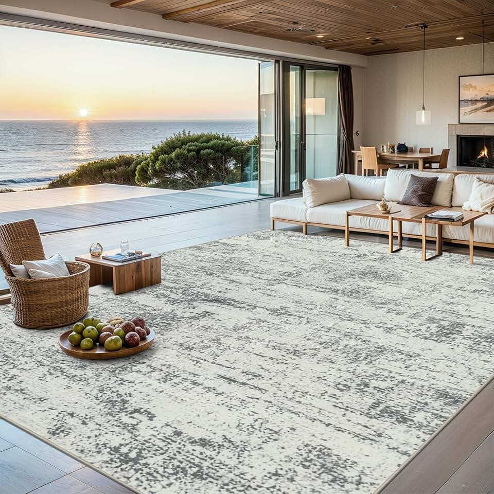 8x10 Area Rugs for Living Room - Washable Rug Modern Abstract Soft Large Neutral Non-Slip Carpet Indoor Floor Stain Resistant Thin Carpets for Bedroom Dining Room Farmhouse Nursery Home Office Grey