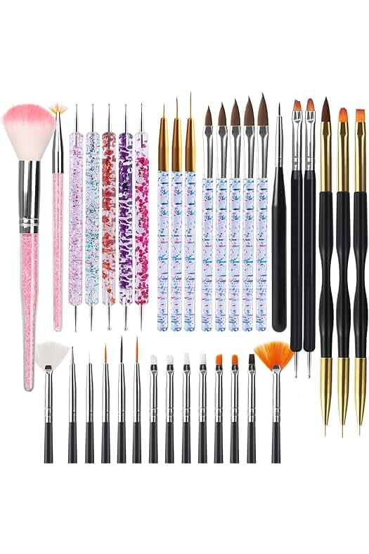 Artdone 35pcs Nail Art Pens brushes,Nail Art Tool Set,Nail Dotting Tools,Nail Dust Brush,Striping Nail Art Brushes for Long Lines,Nail Drawing Pen For Nail Design