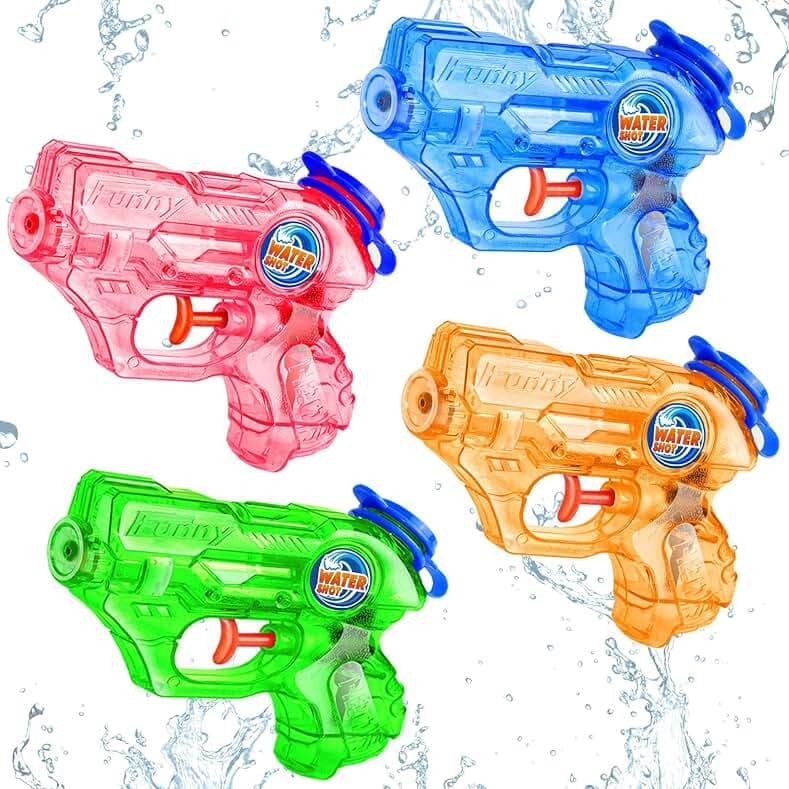 Mini Water Gun for Kids Toddler- 4 Pack Small Water Guns 5-7M Long Range Super Water Soaker Squirts Blasters Gun, Outdoor Water Toy Summer Pool Beach Party Favors Bath Water Guns Toy for Kids Boy Girl