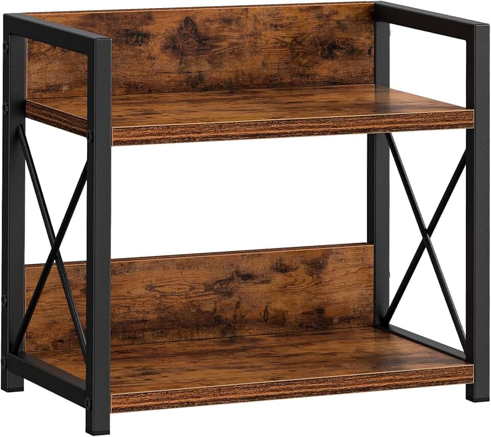 Giikin 2 Tier Kitchen Spice Rack Organizer for Countertop, Wood Coffee Counter Shelf Organizer for Home (Rustic Brown)