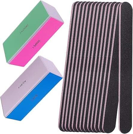 Nail File and Buffer Set, 4 Way Nail Buffers Shine Kit Professional Nail Files for Natural Nails Manicure Filer Filing Polishing Buff Nail Care Smoother Buffing Fingernail 100/120/240/600/3000 Grit
