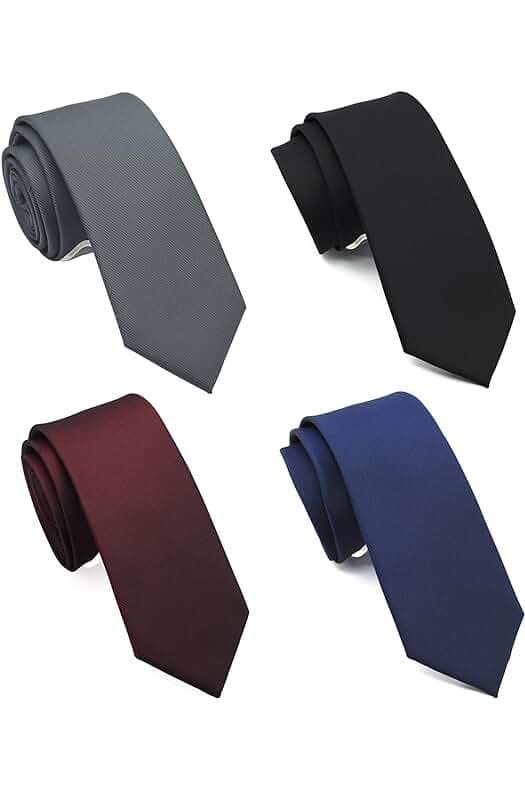 Skinny Solid Ties for Men, 2.5 inch Slim Plain Neckties 4-Pack