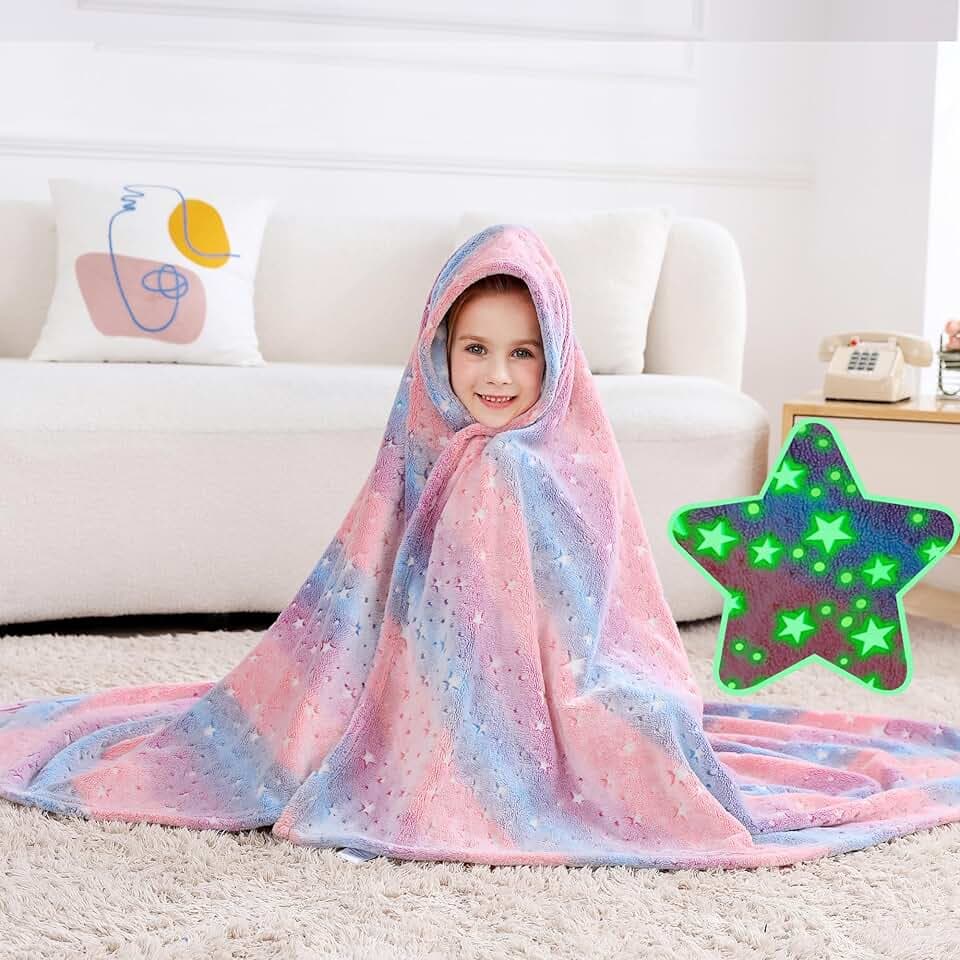 Kids Stars Throw Blanket, Glow in The Dark, Cozy Flannel Luminous Stars Blanket for Sofa Couch Bed, Christmas Birthday Gift for Kids Toddler, 50x60IN