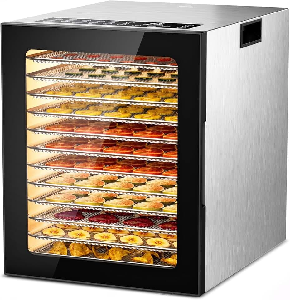Food Dehydrator for Jerky, Fruit, Meat, Herb, Beef, Mushroom, 12 Trays Large Dryer Machine, Commercial Stainless Steel Dehydrators, 48H Timer and Temperature Control, 850W, ETL Approved