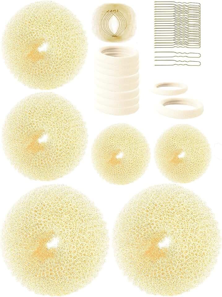Hair Bun Maker (37 Count, 3.5 inches Large, 3 inches Medium, 2 inches Small, Beige), Hair Doughnut Shaper for Girl