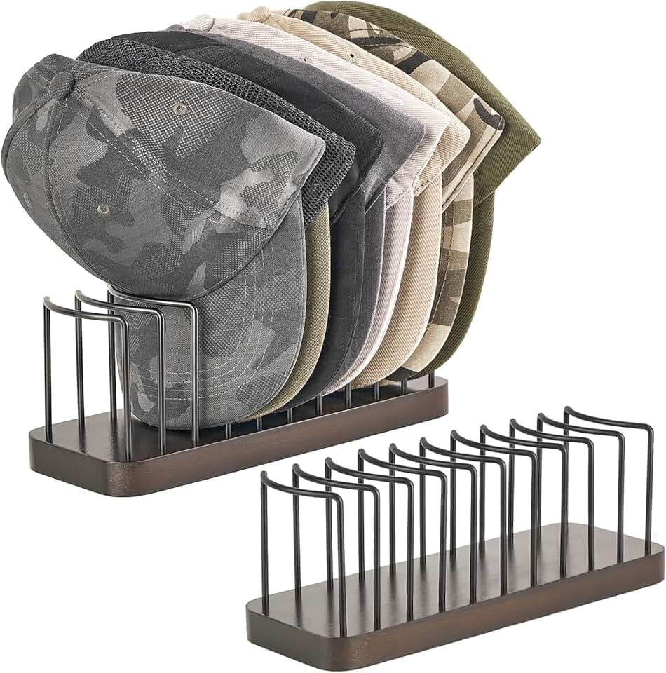 Mkono Hat Organizer for Baseball Caps, Set of 2 Hat Holder for 20 Baseball Caps, Tabletop Hat Rack Stand Hat Storage Display Baseball Cap Organizer for Desk Closet Shelf Dresser
