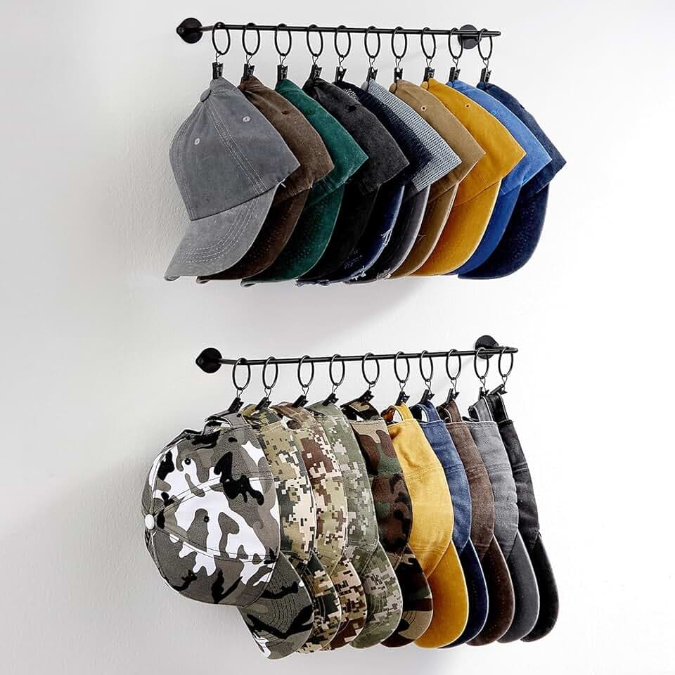 Viklluyr Hat Rack for Baseball Cap Hat Storage with 20 Hooks - Modern Metal Hat Organizer Wall Mounted Caps Hanger Set of 2 for Closet Door Bedroom Entryway Laundry