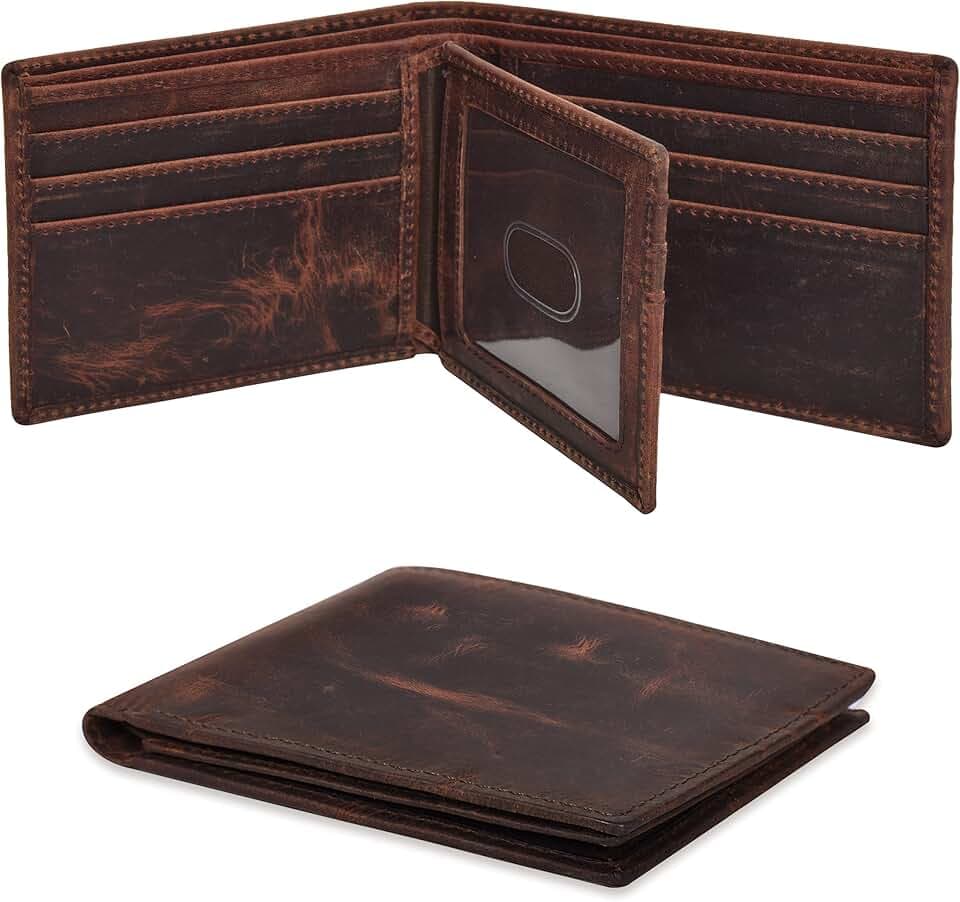 Oak Leathers Leather Wallet for Men - RFID Bifold Wallets with 9 Credit Cards 1 ID Window Slim Minimalist Front Pocket Gift For Men