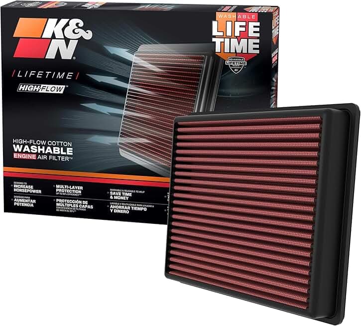 K&N High-Flow Original Lifetime Engine Air Filter: Increase Power: Premium, Washable: Compatible with 2022-2025 TOYOTA: Sequoia, Tundra, 33-5129