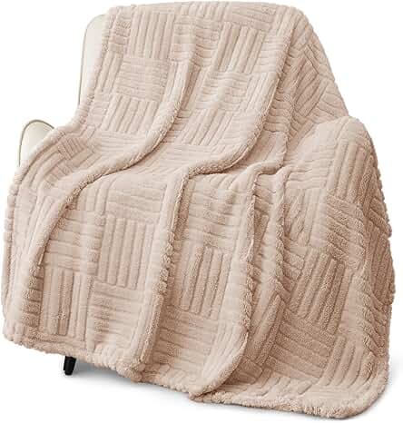 Whale Flotilla Lightweight Fleece Throw Blanket for Couch, Fuzzy Soft Blankets with Decorative Jacquard Pattern for Summer, Warm and Fluffy, 50x60 Inch, Camel