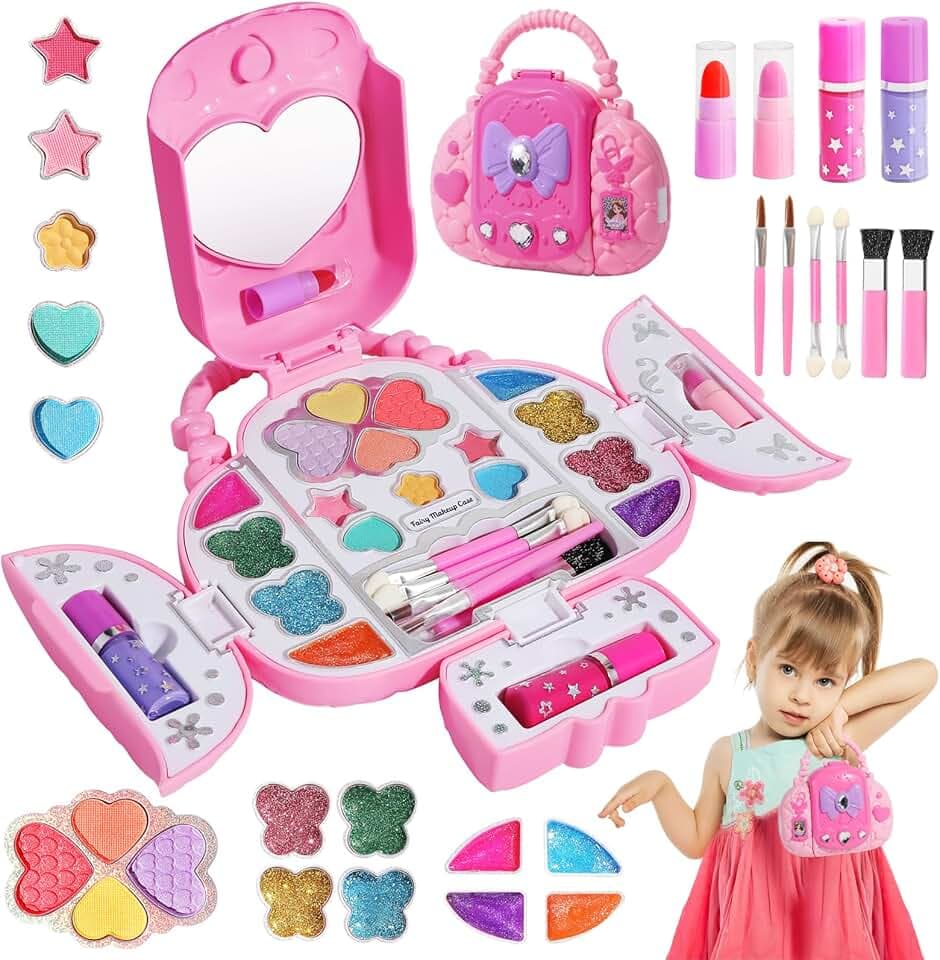 Topsolid Kids Makeup Kit With Mirror - Real Washable Makeup Set for Girls 5-8, Princess Toys Cosmetic Set, Christmas & Birthday Gifts for 3-8 Year Old Girls