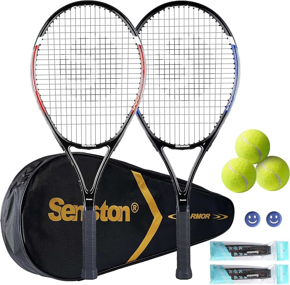 Senston Tennis Rackets for Adults 27 inch Tennis Racquets - 2 Player Tennis Racket Set with 3balls,2 Grips, 2 Vibration Dampers