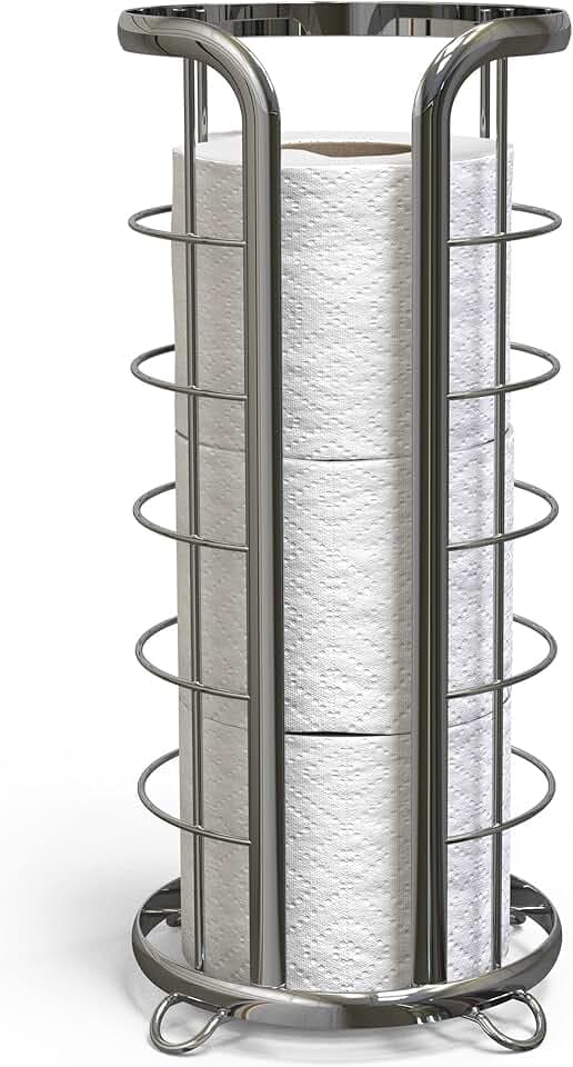 BROOKSTONE, Shiny Chrome Toilet Paper Holder, Freestanding Bathroom Tissue Organizer, Minimalistic Storage Solution, Modern & Stylish Design [Holds MEGA Rolls]