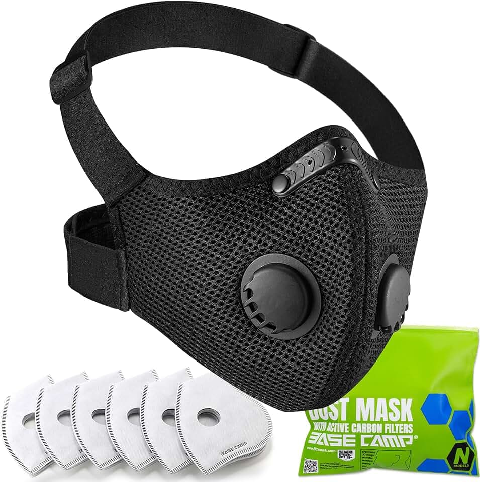 BASE CAMP M PRO Dust Mask, All day Comfortable Reusable Respirator Mask, L-shaped Head Strap Design, Safety Work Mask for Woodworking, Landscaping, DIY, Dust, Pollen,1 Pack