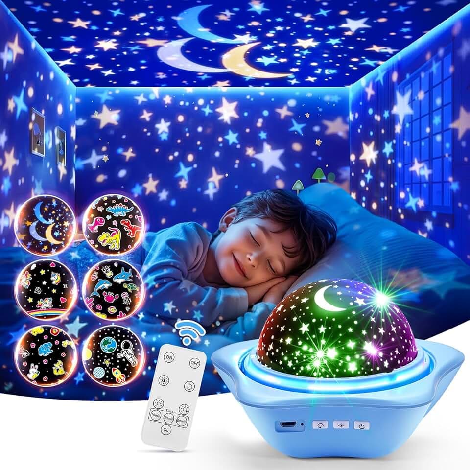 Glow in The Dark Stars for Ceiling, 42 Effects+6 Flims+Remote Star Projector for Kids Night Light for Kids, 360° Rotation+Rechargeable Baby Night Light Projector, Star Lights, Room Decor, Toy, Gift