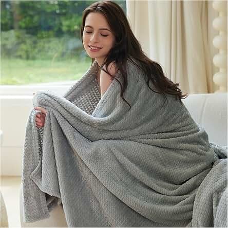 DaysU Throw Blanket for Couch Sofa Bed, Decorative Reversible Diamond Jacquard Fleece Blankets Fuzzy Soft Cozy Warm Micro Flannel Couch Blanket, Grey, Throw(50"x60")