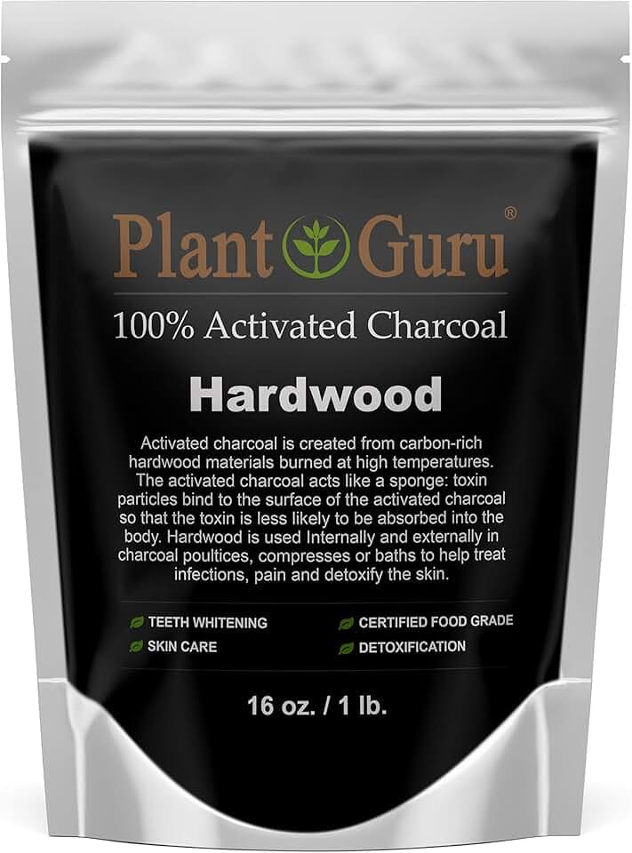 Plant Guru Activated Charcoal Powder 1 lb. HARDWOOD - Food Grade Kosher Non-GMO - Teeth Whitening, Facial Mask and Soap Making. Promotes Natural Detoxification and Helps Digestion