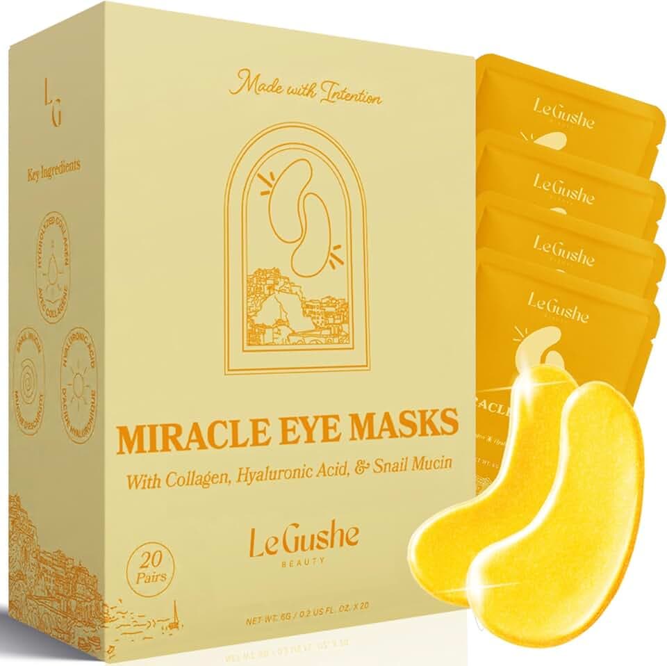 LE GUSHE Under Eye Patches - Gold Under Eye Masks for Dark Circles and Puffiness - With Collagen & Amino Acids - Gifts for Women - Bridesmaid Gifts (20 pairs)