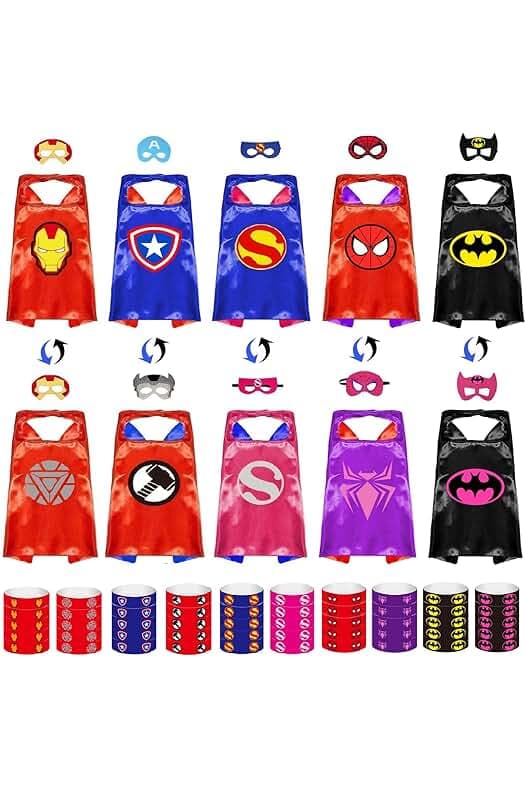 Dress Up Toys - Double Side Superhero Capes and Masks, Costumes Set for Kids - Ideal for Cosplay, Birthday Party, Christmas, Halloween - Fun Gift for 3-10 Year Old Boys and Girls