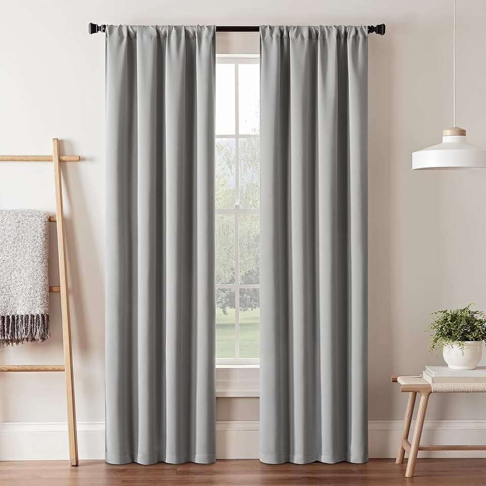 ECLIPSE Blackout Curtains for Bedroom-Darrell 37" x 95" Insulated Darkening Single Panel Rod Pocket Window Treatment Living Room, Grey