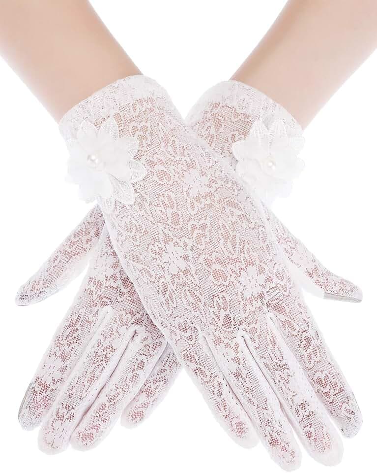SATINIOR Lace Gloves Women Short Fingerless Floral Gloves for Tea Party Wedding Halloween