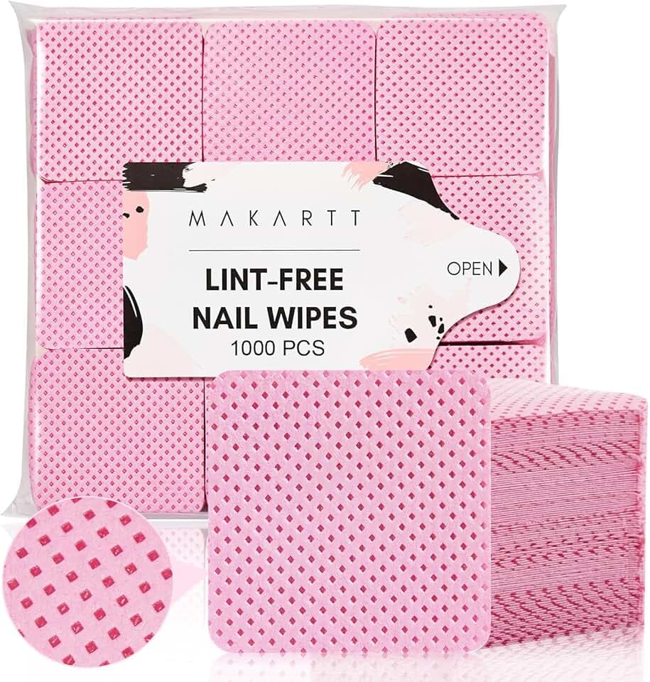 Makartt Lint Free Nail Wipes: Nail Polish Remover Pads 1000PCS Eyelash Extension Glue Wipes, Super Absorbent Soft Gel Nails Wipes Dry Wipes for Nail Prep and Gel Polish Remover, Pink