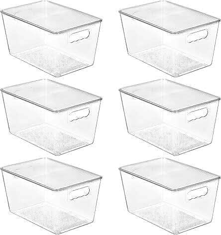 Vtopmart 6 Pack Clear Stackable Storage Bins with Lids, Large Plastic Containers with Handle for Pantry Organizer and Storage,Perfect for Bathroom,Cabinet,Kitchen,Fridge,Closet Organization