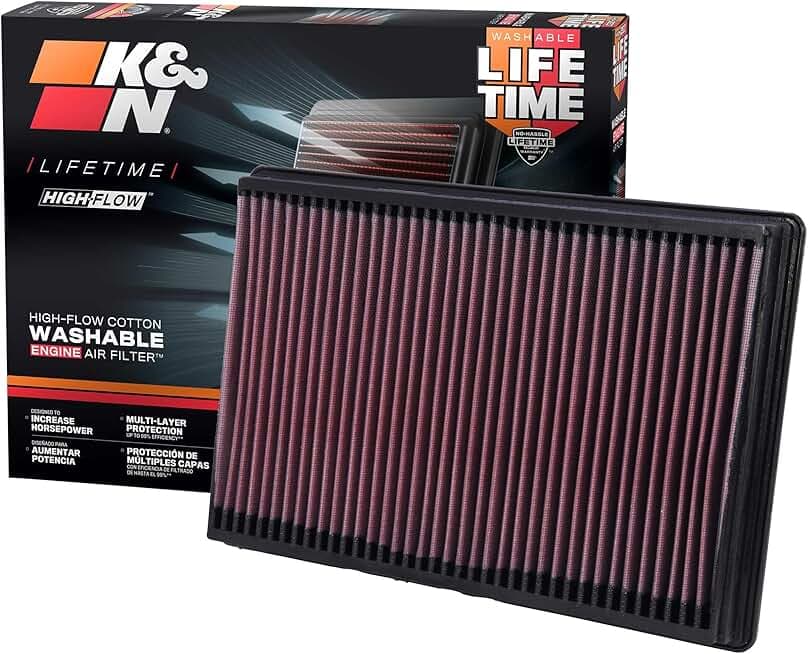 K&N High-Flow Original Lifetime Engine Air Filter: Increase Power: Premium, Washable: Compatible with 2002-2025 Dodge/Ram: 1500, 2500, 3500, 4500, 5500, 33-2247