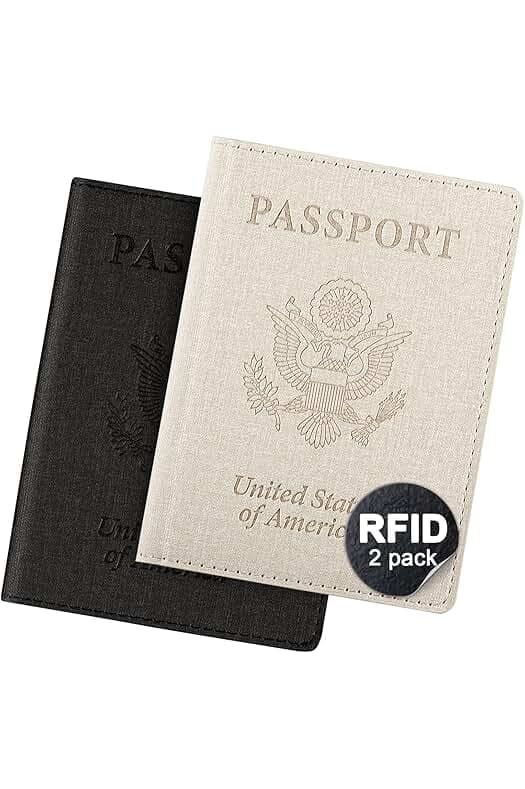 2 Pack Passport Cover With Card Slots RFID Blocking-White&Black