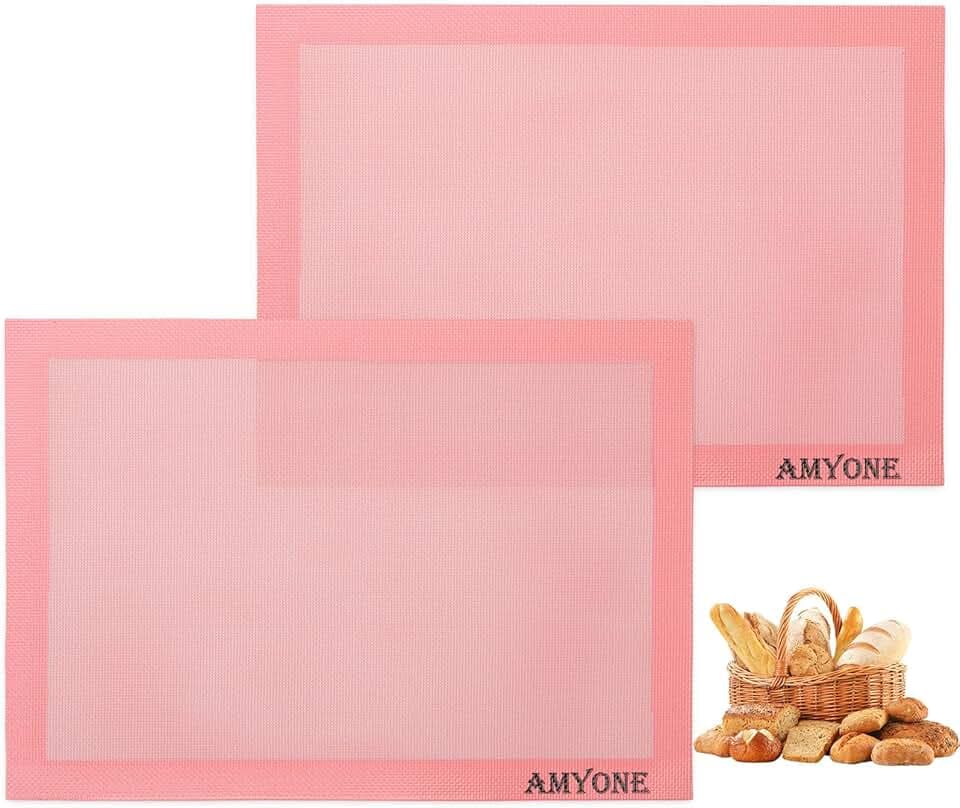 AMYONE Perforated Baking Mats, 2 PCS Pink Eclair Silicone Mat for Half Sheet, Non-Stick Reusable Oven Liners for Making Bread/Pizza/Pastry/Cookie 11 5/8" x 16 1/2", Sakura Pink
