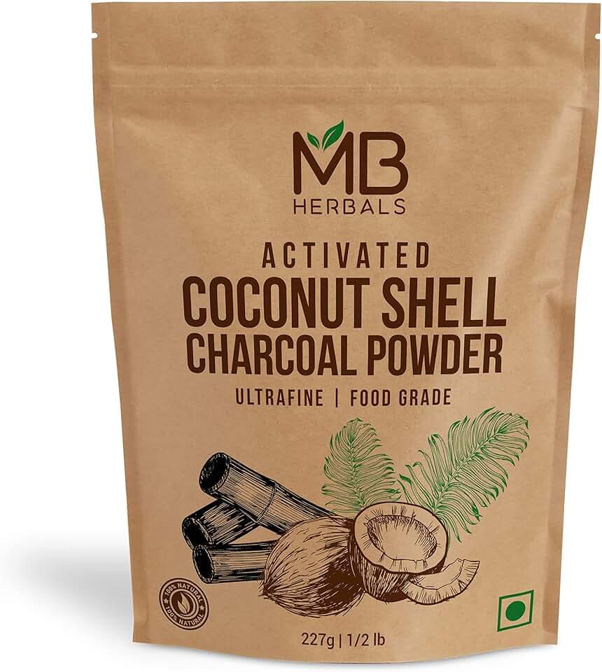 MB Herbals Activated Charcoal Powder from Coconut Shell 8 oz (227 Gram / 0.5 LB) | Food Grade Coconut Charcoal Powder | For Detox | Face Packs and Masks| Soap Making | ToothPowder