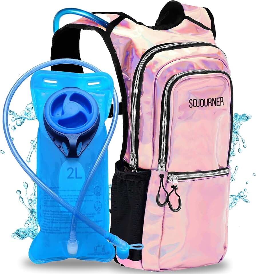 Sojourner Hydration Pack, Hydration Backpack - Water Backpack with 2l Hydration Bladder, Festival Essential - Rave Hydration Pack Hydropack Hydro for Hiking, Running, Biking, Festival Gear