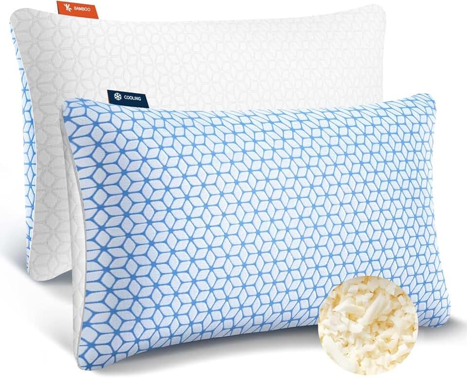 Shredded Memory Foam Pillows Queen Size Set of 2, Cooling Firm Pillows Queen Size 2 Pack for Bed, Adjustable for Side Back Stomach Sleepers