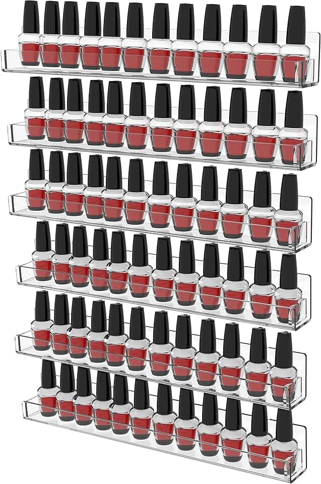 6 Pack Nail Polish Shelves for Wall,Hanging Clear Acrylic Nail Polish Rack Wall Mounted Shelf for Nail Salon Wall Essential Oil Shelf,Gel Fingernail Polish Holder and Tattoo Studio Decor Paint