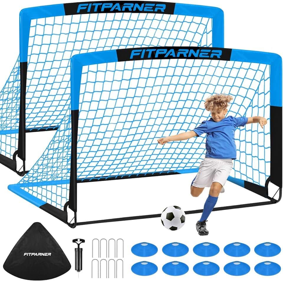 Kids Soccer Goals for Backyard Set - 2 Set of 5X3.6 ft Portable Soccer Nets for Kids Age 3-14,Complete Training Equipment Kit with Ball,Cones for Toddler Youth Outdoor Game