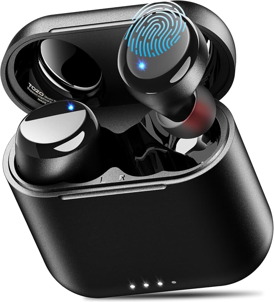 TOZO T6 True Wireless Earbuds Bluetooth 5.3 Headphones 50H Long Playtime, Wireless Charging Case, IPX8 Waterproof Stereo Earphones, Built-in Mic Calls, Headset Premium Deep Bass 32 Preset EQs via APP