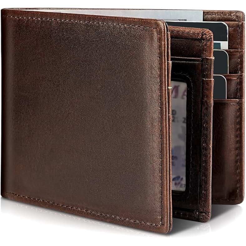 Mens Wallet Genuine Leather Bifold RFID Blocking Wallet for Men with 1 ID Window 13 Card Holders 2 cash pockets 1 Gift Box