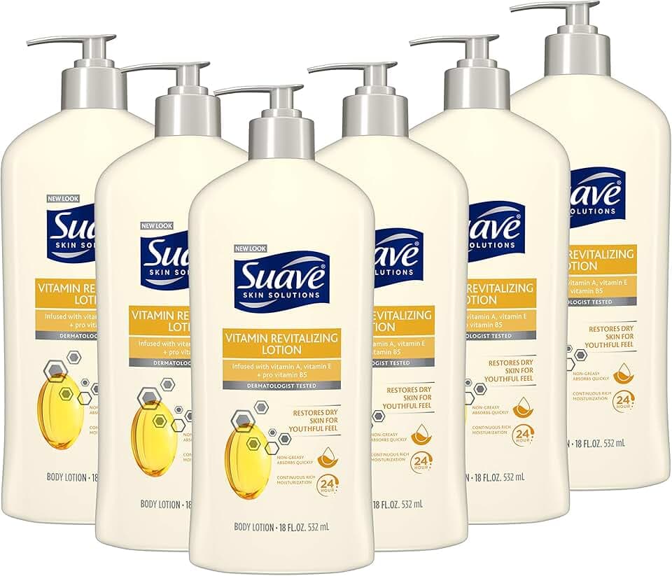 Suave Skin Solutions Body Lotion Revitalizing with Vitamin E, 18 Fl Oz (Pack of 6)
