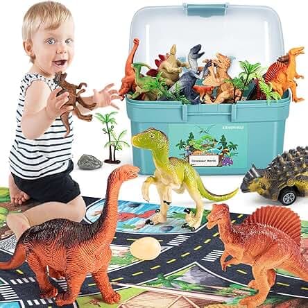 Dinosaur Toys for 3 4 5 Year Old Boys Gifts, Dinosaurs Toys for Kids 3-5-7, Dino Figures Activity Play Mat Christmas Birthday Gifts for Girls Toddler Toy Age 2-4