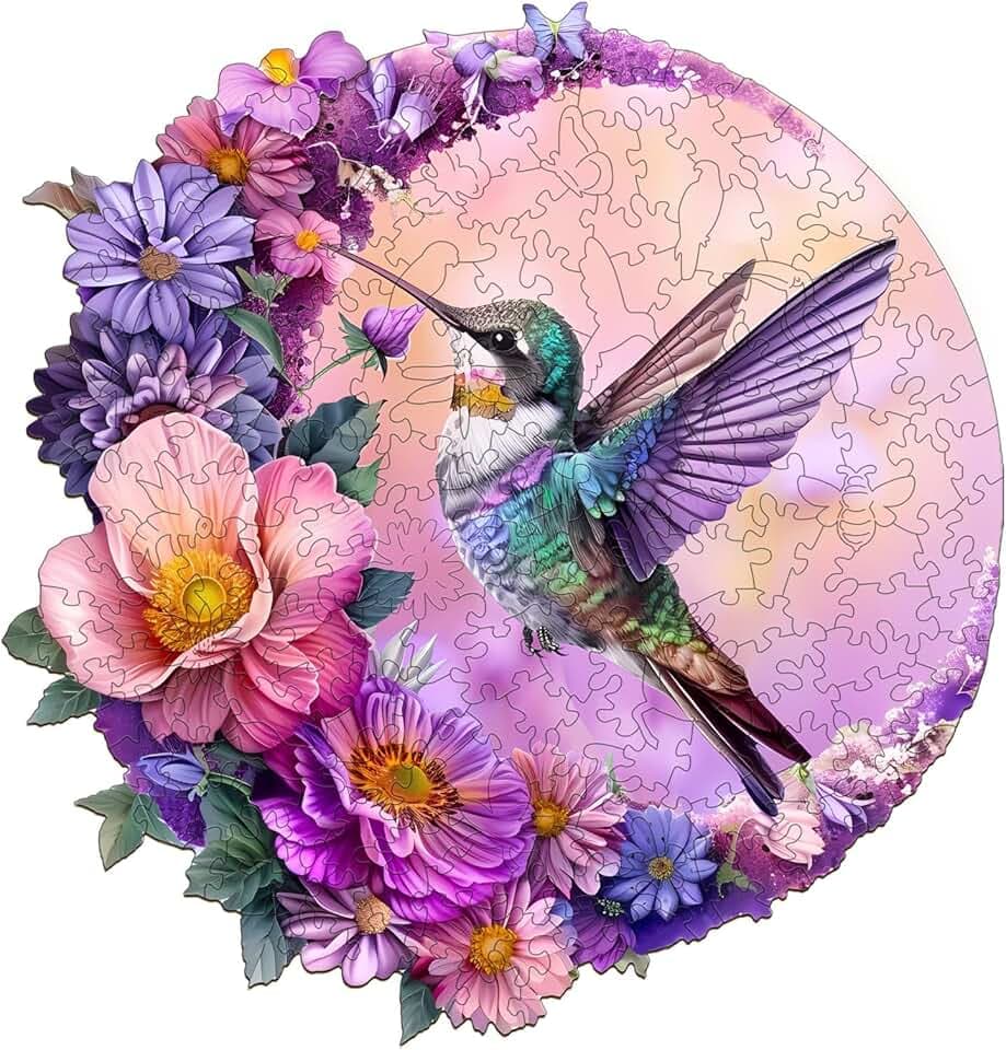 Jigfoxy Wooden Puzzles for Adults, Hummingbird Wood Puzzles Adult, Unique Animal Shape Wooden Jigsaw Puzzles for Adults, Birthday Gifts for Puzzle Lovers, Family, Friend (S-8.4 * 8.1in-100 pcs)