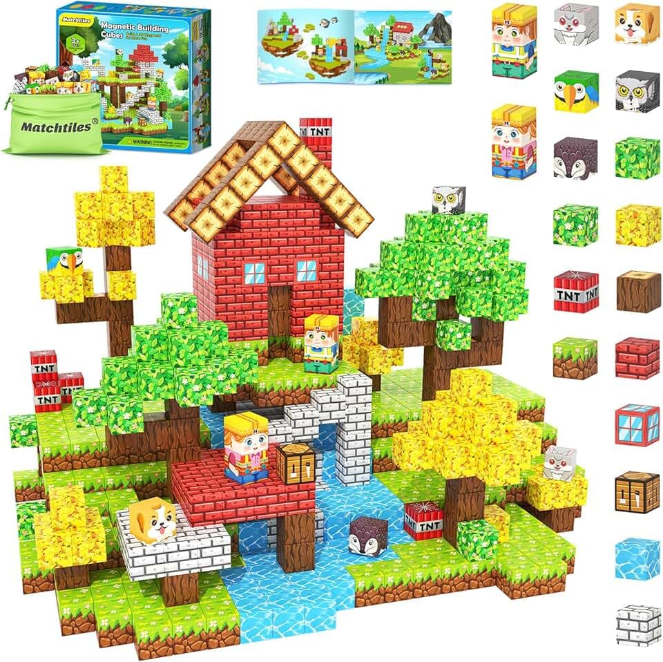 100PCS Magnetic Blocks with Forest Animals, Magnetic Building Blocks Magnet Cube Toys Stacking, Build Forest World Set, STEM Montessori Sensory Toys for Kids Boys Girls Age 3 4 5 6 7 8 9 10 Gifts