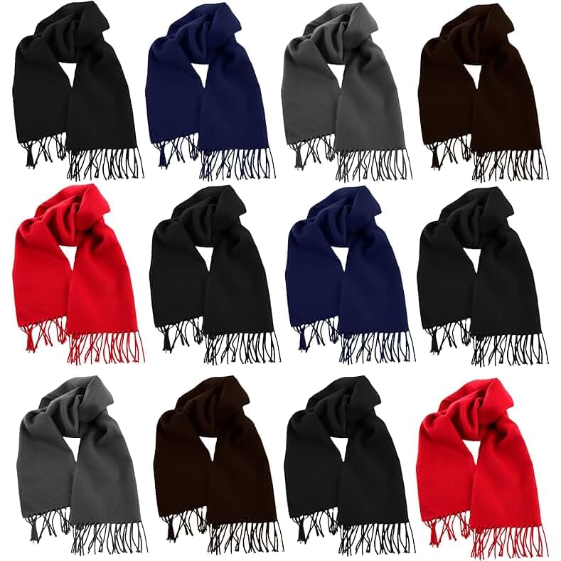 12 Pack Fleece Winter Scarves, Warm Winter Scarf Multi-color Bulk Wholesale, Unisex Men Women