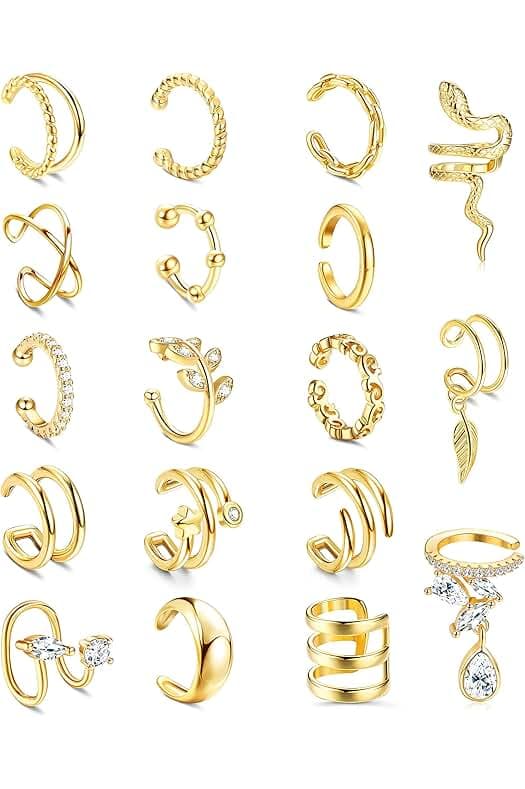 HAIAISO 18 Pcs Gold Ear Cuffs for Women Non Piercing Adjustable Ear Cuff Earrings Clip On Cartilage Helix Wrap Ear Jewelry Set