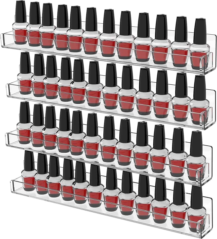 4 Pack Nail Polish Shelves for Wall,Hanging Clear Acrylic Nail Polish Rack Wall Mounted Shelf for Nail Salon Wall Essential Oil Shelf,Gel Fingernail Polish Holder and Tattoo Studio Decor Paint