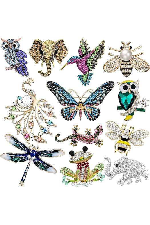 Junkin 12 Pcs Women Brooches Bulk Set Rhinestone Pin Crystal Vintage Brooch Retro Pin for Women Girls Mother's Day Gifts