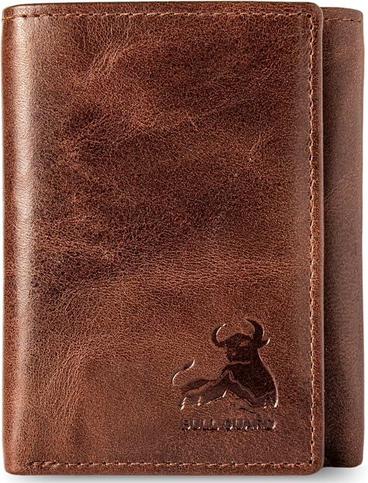 BULL GUARD Best Leather Men's RFID Trifold Wallet With ID Great Outdoor Wallet