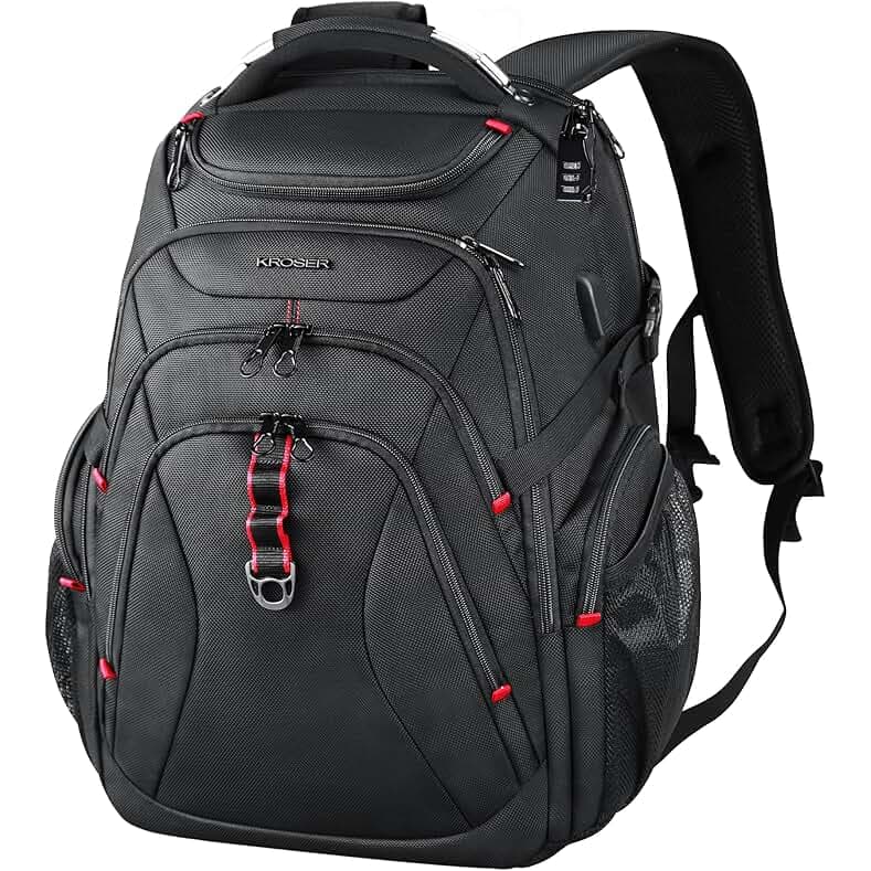 KROSER Travel Laptop Backpack 17.3 Inch XL Computer Backpack with Hard Shell Saferoom RFID Pockets Water-Repellent Business College Daypack Stylish Bag for Men/Women-Black